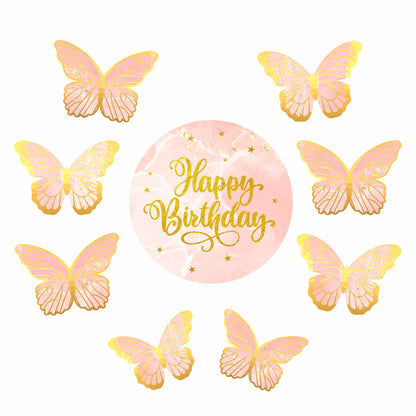 Butterfly Cake Toppers 8 Butterfly 1 Happy Birthday Party Decoration Cake Topper (PCT-01)