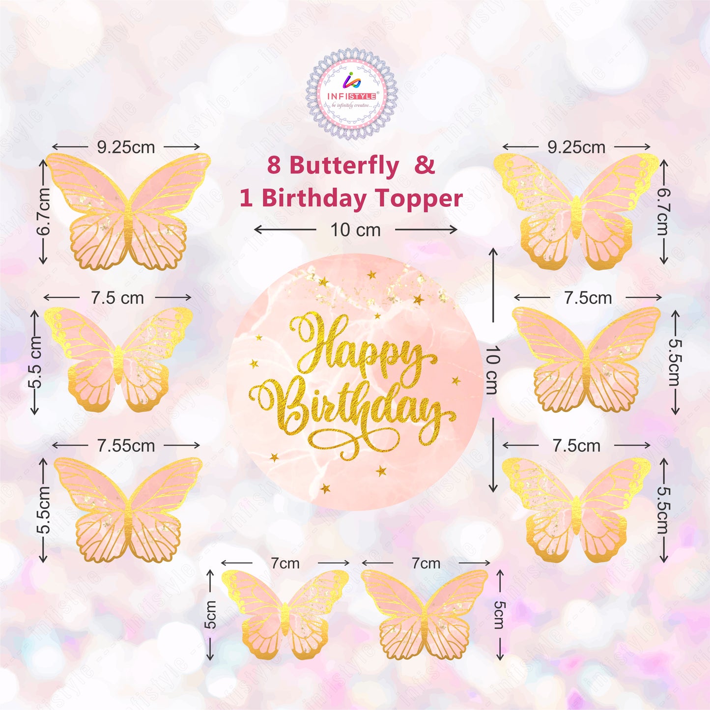 Butterfly Cake Toppers 8 Butterfly 1 Happy Birthday Party Decoration Cake Topper (PCT-01)