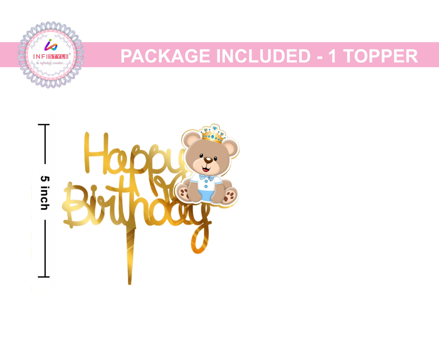 Cake Toppers Happy Birthday Teddy Bear Acrylic Cake Toppers Golden Toppers