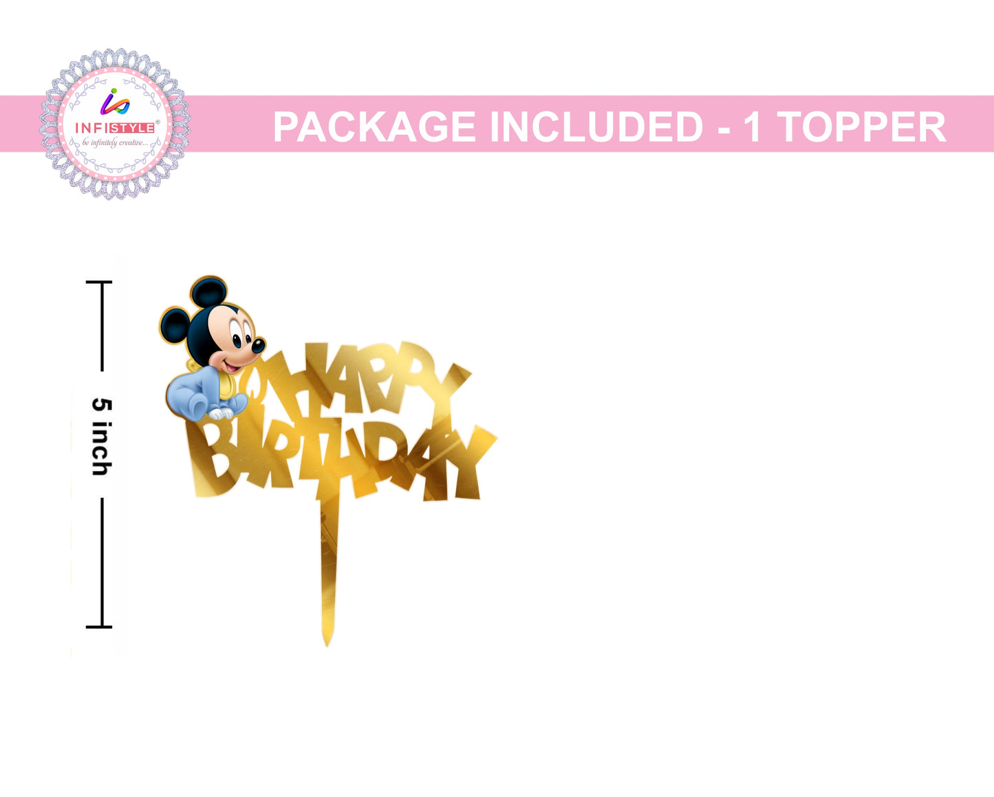Cake Toppers Happy Birthday Mickey baby Acrylic Cake Toppers Golden Toppers