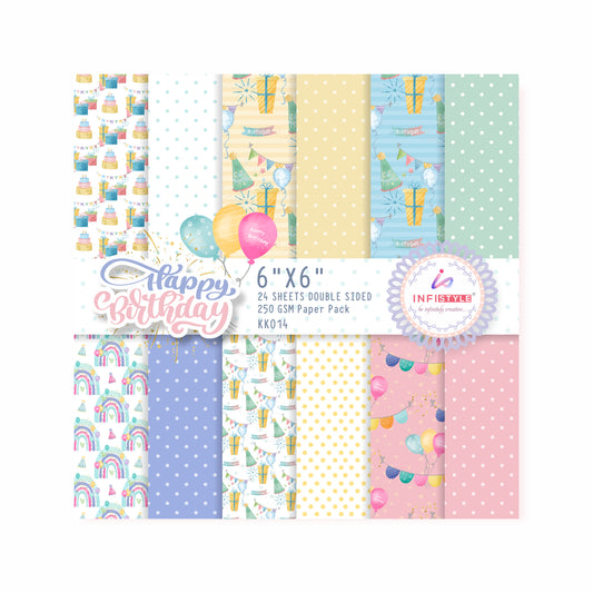 Happy Birthday Paper Pattern Sheets Pack of 24 Sheets 250 GSM