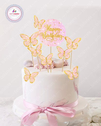 Butterfly Cake Toppers 8 Butterfly 1 Happy Birthday Party Decoration Cake Topper (PCT-05)