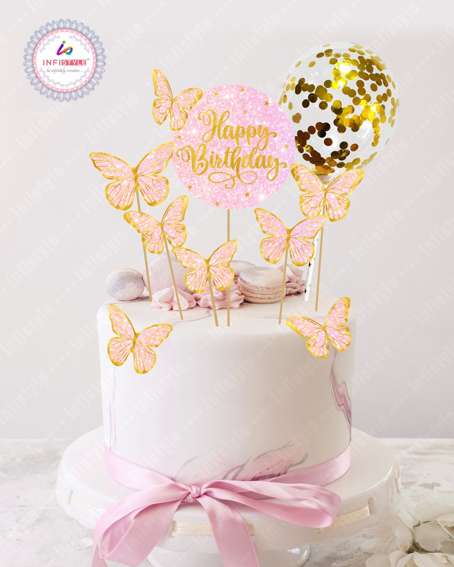 Butterfly Cake Toppers 1 Confetti Balloon Topper 8 Butterfly 1 Happy Birthday Party Decoration Cake Topper (PCT-05)