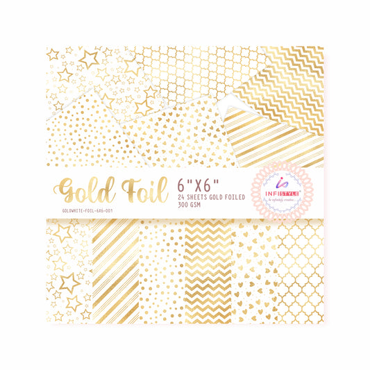 White Gold Foil Paper Pattern 24 Sheets Gold Foiled 300 Gsm