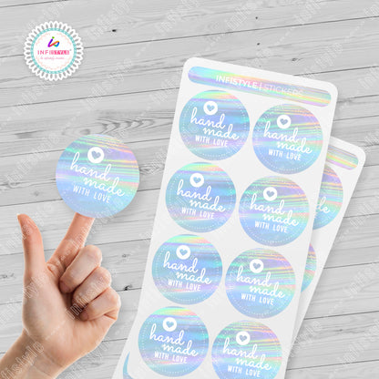 Handmade With Love Stickers Rainbow Holographic Stickers