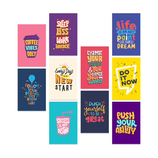 Inspirational Posters Set of 10 Motivational Quotes Paper Posters Stickers Room Decor 12x18-Inches 250 GSM Thick Paper Posters Only Without Frame