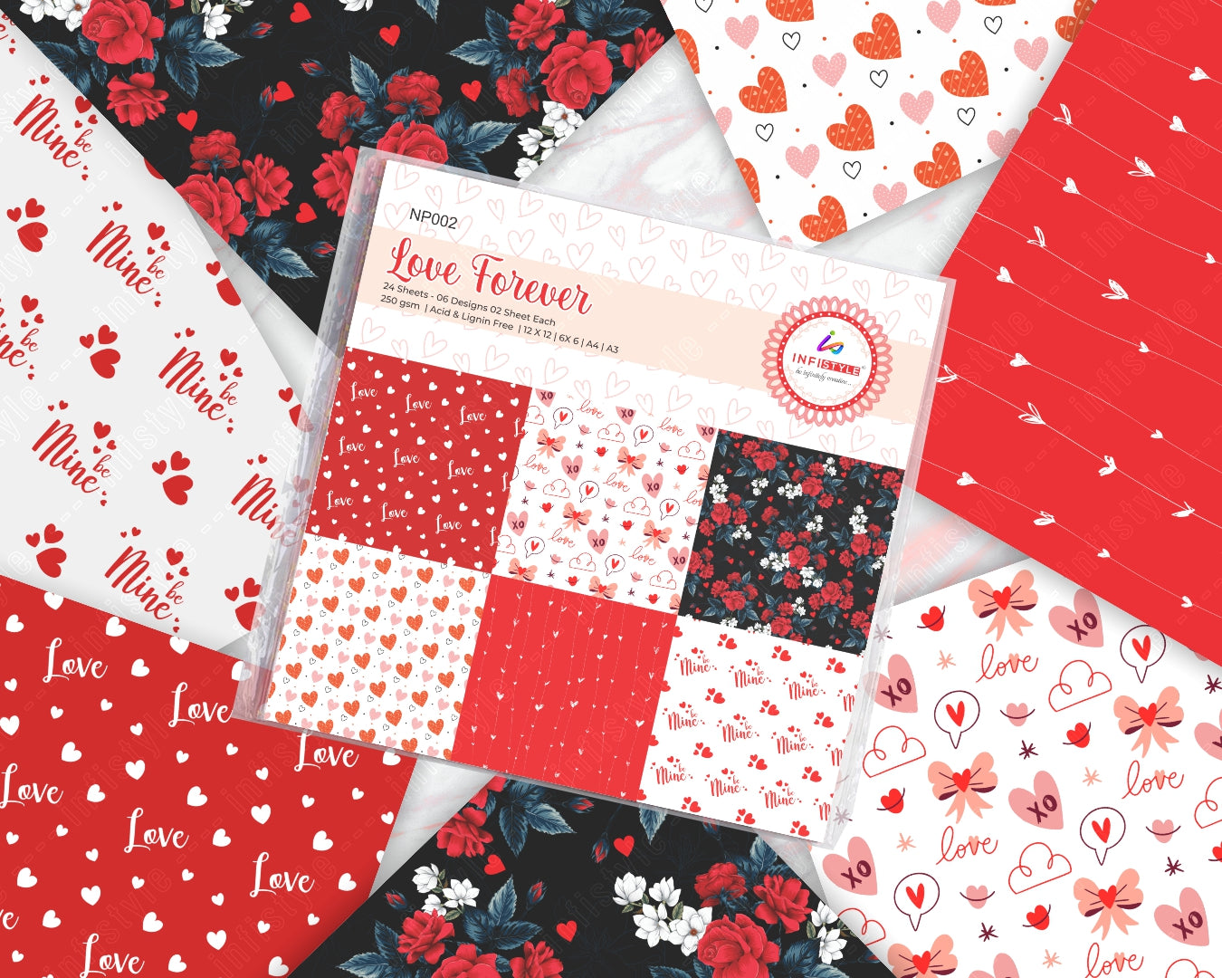 Valentine Paper Pattern Pack of 24 Sheets 250 gsm