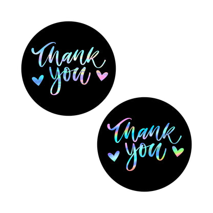 Thank You Sticker 500 Pieces Foil Stickers 1x1 inches Black and Holographic Stickers